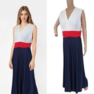 Vintage 70s Mod Palazzo Jumpsuit Red White Blue Dot Sleeveless M L